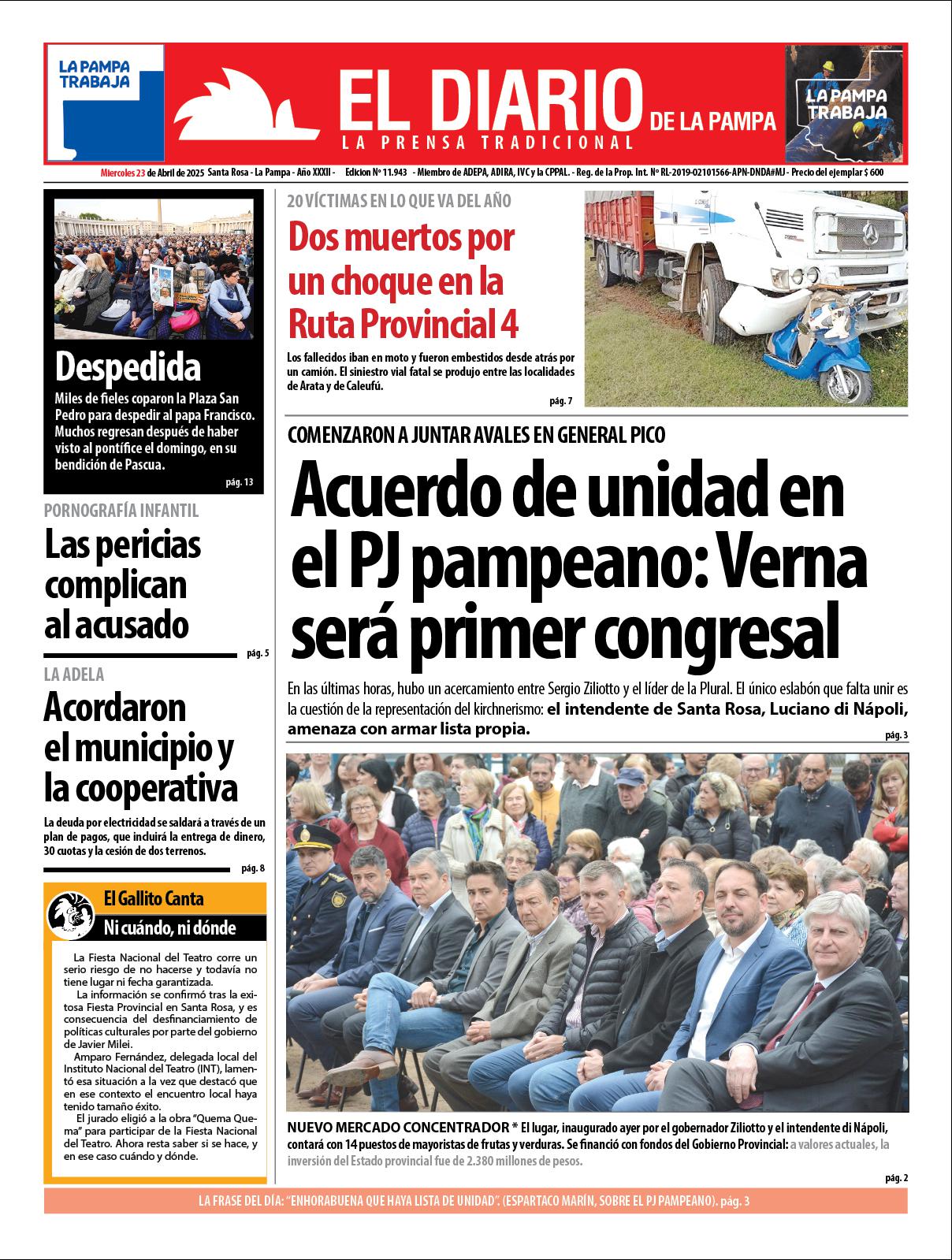 Tapa de El Diario en papel  mieacutercoles 23 de abril de 2025